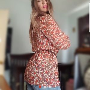 Floral tunic with braided belt